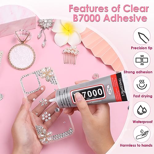 B-7000 Rhinestones Craft Glue, 110ML Clear Adhesive with Precision Tips for DIY Art, Fabric, Cell Phones, Metal, Jewelry Making - style: 1 x 110ml