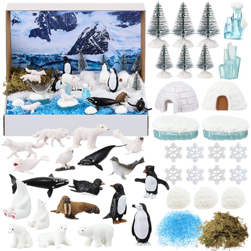 48 Pcs Arctic Animal Diorama Kit Habitat Project Box Set - color: Polar