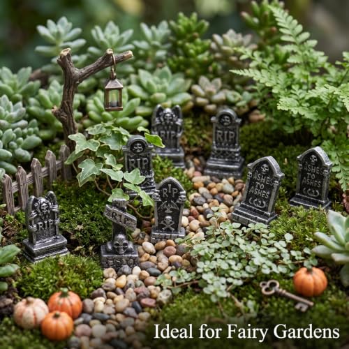 FESTGLOX Mini Tombstones for Crafts, Miniature Gravestones for Halloween - color: Black Tombstones--12pcs