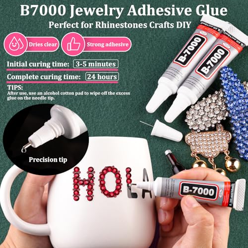 Resin Rhinestones for Crafting with B7000 Jewelry Glue, 1 Box Dark Red Flatback Crystals with 3Pcs 10ml Glue for Bedazzling Crafts DIY Nail Art Makeup，Non Hotfix Gems for Clothing Shoes - color: Dark Red, size: 1 Small Pack with Glue
