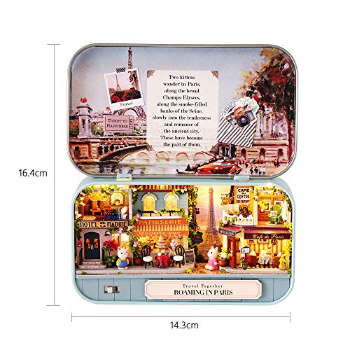 MAGQOO 3D Wooden Dollhouse Miniature DIY Doll House Kit with Furniture,1:100 DIY Box Theater Kit (Roaming in Paris) - color: Roam in Paris
