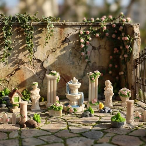 Kai Dream 20-Piece Miniature European Garden Figurine Set for Dollhouse