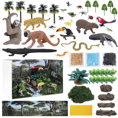 DZrudun Rainforest Diorama Kit, Large Diorama Box and 52Pc Diorama Supplies - color: Rainforest Diorama kit