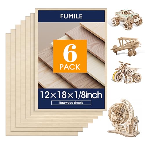 6 Pack Basswood Sheets for Crafts 1/8x12x18 Inch 3mm Larger Basswood for Laser Cutting, Drawing,Wood Burning, Architectural Models.Plywood Sheets Unfinished Squares Wood Boards for DIY Crafts. - size: 6P 12X18X1/8in