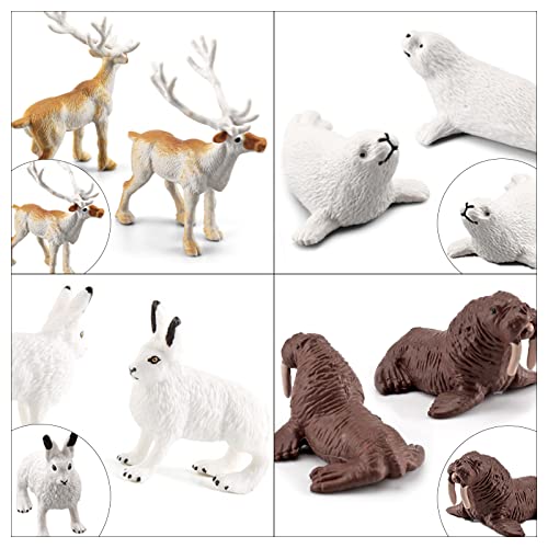 EOIVSH 18PCS Arctic Animal Figures, Realistic Polar Animal Toys Figurines for Kids Toddlers, Plastic Ocean Sea Creatures Figures with Arctic Fox Wolf Snowy Owl Polar Bear Reindeer Bluga Whale - style: 18 PCS