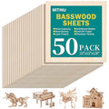 50 Pack Basswood Sheets for Crafts,12"x12"x1/8" 3mm Thick Plywood Sheets with Smooth Surfaces-Unfinished Squares Wood Boards for Laser Cutting, Wood Burning, Architectural Models, Staining