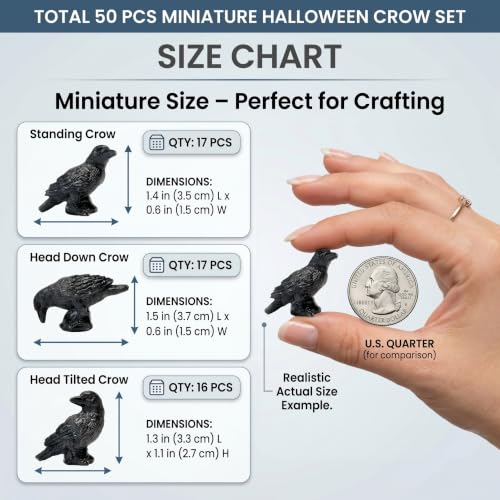 FESTGLOX 50Pcs Resin Mini Crows Figurines for Spooky Halloween Party Favors - color: Black Crows-50pcs