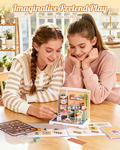 ROBOTIME Super Creator Kits, Plastic Mini House, Expandable Plastic Craf, DIY Miniature House Kit, Tiny Garden Making Kit Model Craft Hobby Unique Gift (Sunshine Sip Porch) - color: Sunshine Sip Porch