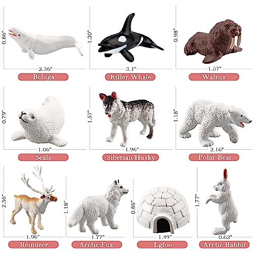 10 PCS Arctic Animals Figures, Polar Animals Figurines for Diorama School Project, Arctic Tundra Animal Toys Set with Polar Bear Deer Arcitc Fox Wolf - style: 10PCS
