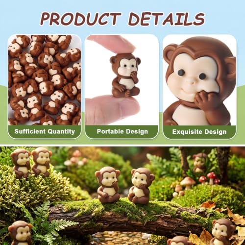 Chunful 25 Pcs Mini Monkey Figurines, Brown Small Monkey Statues Bulk Tiny Jungle Animals Favors for DIY Crafts Summer Cake Topper Micro Landscape Fairy Garden Home Decor - color: Brown