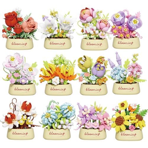 12 Set Mini Flower Potted Bonsai Building Toy - style: 12 Set