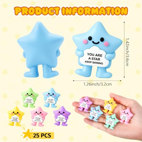 Gejoy 25 Pcs Mini Rubber Colorful Star Toys Positive Mini Stars Figures - style: Colorful Star