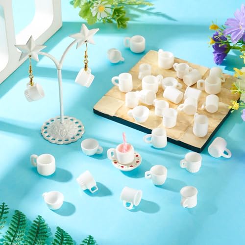 FASHEWELRY 35Pcs White Coffee Cups Miniature Ornaments Mini Cute Resin Coffee Mug Model Tea Cup Dollhouse Miniatures for Necklace Pendant Home Decor Micro Landscape Ornaments - color: White Cup