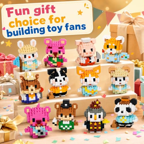 Mini Micro Animal Building Blocks Set, 12 Collectible Mini Animals, DIY Desk Display Ornaments, Stress Relief Craft Model, Handmade Gift for Building Enthusiasts - color: Pastel