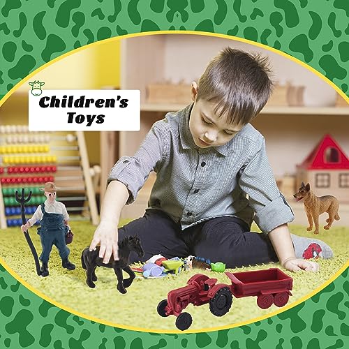 MEMOVAN Realistic Mini Barn Farm Figures Toys Tractor Playset Plastic Farm Animals Figurines Farmer Cake Toppers Farmer Vehicle Toy Truck with Trailer for 3-12 Years Old Kids Boys Girls Toddler - color: Farm