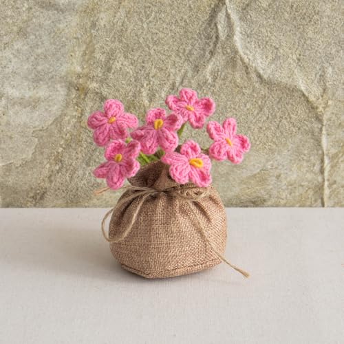 Crochet Dark Pink Myosotis Flowers Bouquet for Women Office Desk Decor - color: Dark Pink Myosotis