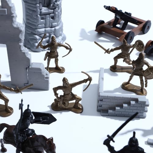 ONEST 42 Pieces Mini Medieval Knights Soldier Army Figures Horses and Soldiers Figurines Cupcake Topper Party Table Decorations - style: 42 Pieces