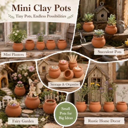 Hiawbon 8 Pcs Miniature Clay Pots Mini Terracotta Pots