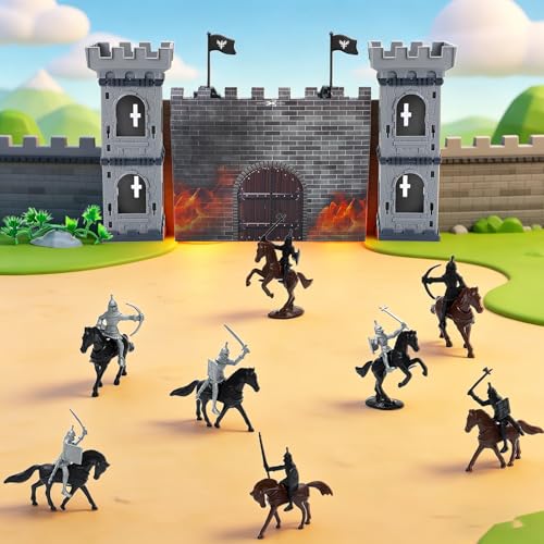 ONEST 254 Pieces Mini Medieval Knights Soldier Army Figures Horses and Soldiers Figurines Cupcake Topper Party Table Decorations - style: 254 Pieces