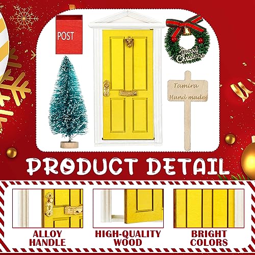Hungdao 20 Pcs Christmas Fairy Door Wooden Miniature Decor, Yellow Door - color: Yellow Door