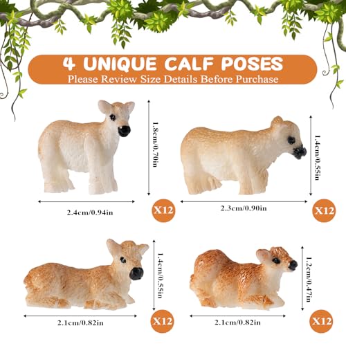 48 Pcs Mini Yellow Calf Figurines Set, Miniature Animal Figures with 4 Poses, Realistic Calf Resin Figurines for Micro Landscape, Fairy Garden Decor and DIY Crafts (Yellow Calf) - color: Yellow Calf