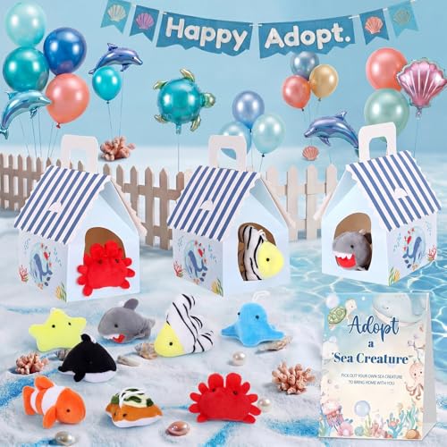 Blueweenly 73 Pcs Adopt a Sea Animal Theme Party Favors Set Plush Marine - style: Marine Animals
