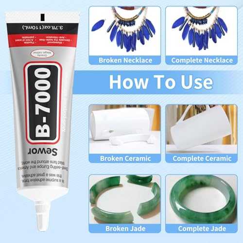B-7000 Glue Clear for Rhinestone Crafts, Jewelry and Bead Adhesive B7000 Semi Fluid High Viscosity Glues for Clothes Shoes Fabric Cell Phones Screen Repair Metal Stone Nail Art Glass