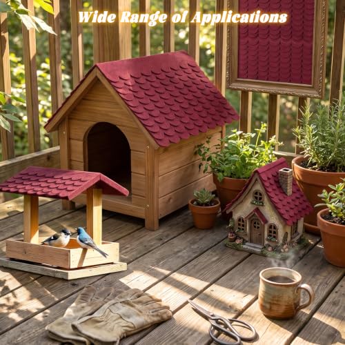 Self-Adhesive Mini Roof Shingles, Waterproof Roofing Felt for Bird House - color: Red