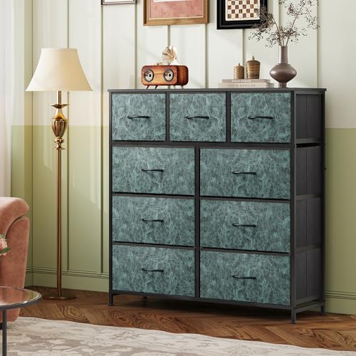 WLIVE Tall Dresser for Bedroom, 9 Drawer Chest of Drawers, Vintage Green - color: Turquoise