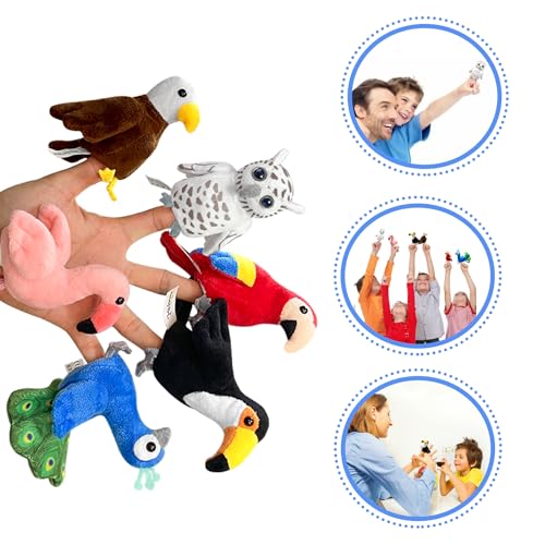 6pcs Bird Finger Puppets Set, Cute Animal Puppet for Role-Playing Mini Hand Puppets Suitable for Kids,Bird Animal Puppets for Storytelling, Realistic Finger Puppet for Toddlers - color: Bird