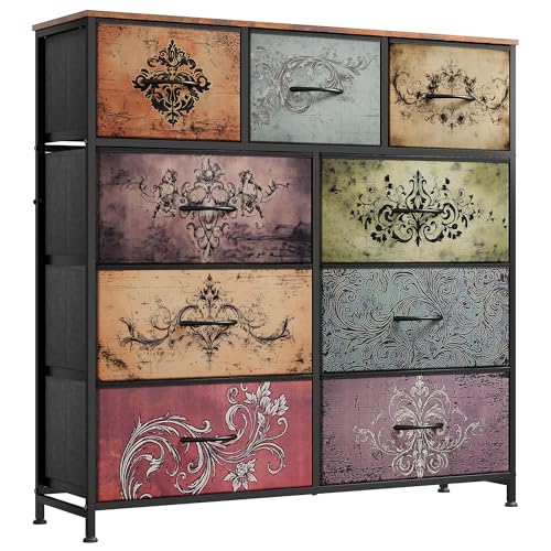 WLIVE Tall Dresser for Bedroom, 9 Drawer Chest of Drawers, Pattern - color: Pattern