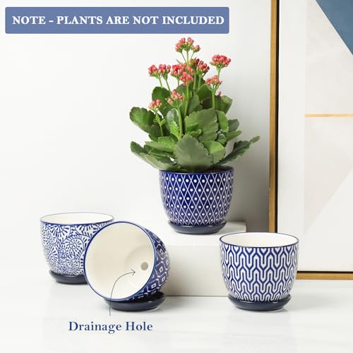 Selamica Ceramic Plant Pots, 4.6 Inch Flower Pots for Indoor Plants, Succulent Pots with Drainage Hole & Saucer, Succulent Planters for Succulent Cactus, Home Decor, Set of 4, Vintage Blue - color: Vintage Blue, size: 4.6 Inch, Set of 4