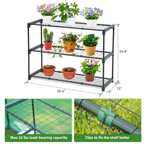 Lean-to Greenhouse with 3-Tier Shelves: Ohuhu Portable Walk-in Wall Mounted Green House with Mesh Windows, 79"x39"x83" Large Greenhouses with 2 Roll-Up Zipper Doors Reinforced Structure for Outdoors - color: Green, size: 6.6' x 3.3' x 7'