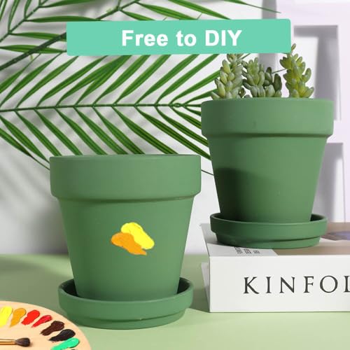 vensovo 4 Inch Small Green Terracotta Plant Pots with Saucer - 6 Pack Clay Flowerpots with Drainage, Great for Indoor Outdoor Plants, Crafts, Wedding Favor - color: Green