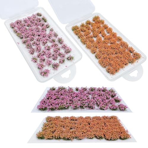 Woohome 106 Pcs DIY Miniature Colorful Flower Cluster Self Adhesive Flower Vegetation Groups Pink Orange Static Grass Tufts for Train Landscape Railroad Scenery Sand Military Layout Model - color: 2a