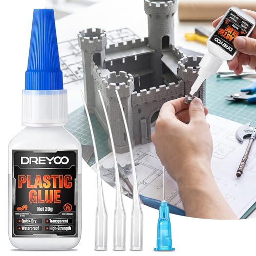 Dreyoo 20g Plastic Model Glue for Miniature with 3 Syringes,1 Needle