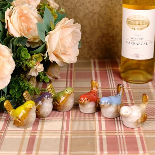 6PCS Ceramic Bird Figurines, Multi-Color, 2.2inch Mini Birds Garden and Home Decor，Statues Decor for Garden Living Room Bedroom Office, Birds Landscape Accessories (01)