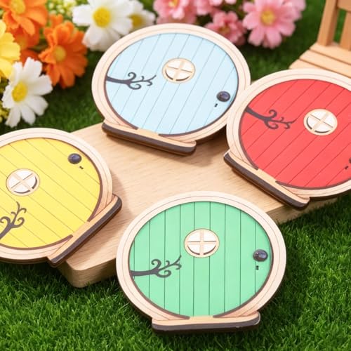 Fairy Garden Door Tree Dollhouse Wooden Door Miniature DIY Green - color: Green