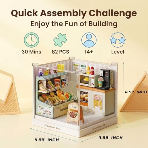 Convenience Store Super Miniature House Kit - DIY Plastic 3D Model Building Set for Teens, Build Your Own Mini Mart with Dustproof Case, Creative Craft Gift for Girls Women - color: Conveience Store, size: Small