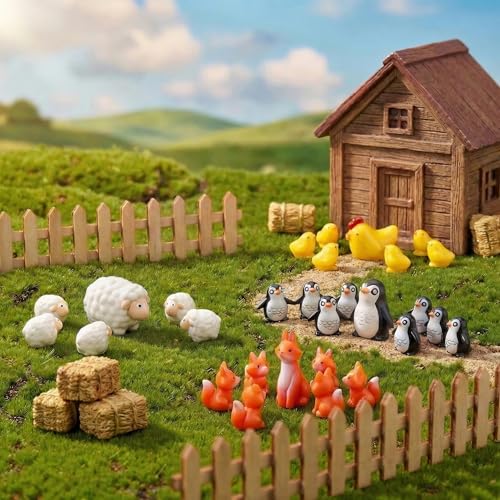81pcs Garden Miniatures Animal Figurines Accessories, 9 Sets of Resin Animals Variety Pack for Fairy Garden and Wildlife, Mini Animals Micro Landscape Farm Decor