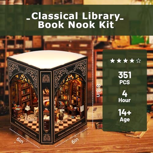 NookMaster Book Nook Kit, 3D Wooden Puzzle for Adults（ (Vintage Library) - color: Vintage Library