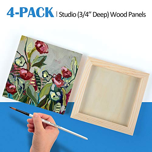 Falling in Art 4 Pack 6x6’’ Unfinished Birch Wood Panels Kit for Painting - size: 6'' x 6'' Studio