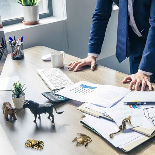 3Pcs Vintage Solid Brass Miniature Animal Figurine Desk Animal Ornament for Pet Enthusiasts Exquisite Collectible and Home Décor Accent (Hermit Crab + Fish + Seahorse) - color: Hermit Crab + Fish + Seahorse