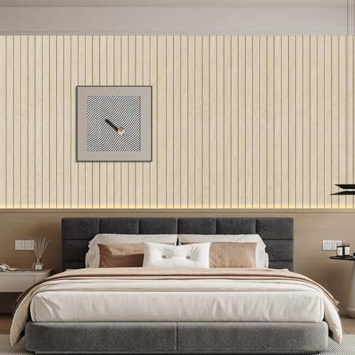 Arthome Peel and Stick Slat Wall Panels 15.7"x360",Self-Adhesive PVC Wood Grain Wallpaper Panel,3D Thick Faux Soundproof Backsplash Accent Wall Tile for Walls & Furniture (Beige- Coverage 39.2 Sq.ft) - color: Beige, size: 15.7" x 360"
