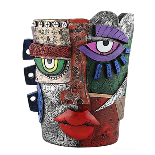 Picasso Abstract Resin Flower Pots Colorful Unique Face Planters Pots Head - color: Mayan Face