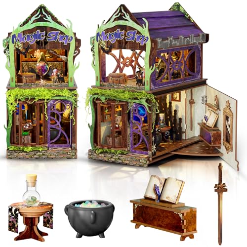 Book Nook Kit, 3D Wooden Puzzle for Adult, DIY Miniature House Kit for Adult, Booknook with LED Light, Gifts for Family, Friend and Book Lovers, Bookshelf Decor(Magic Shop) - color: Magic Shop