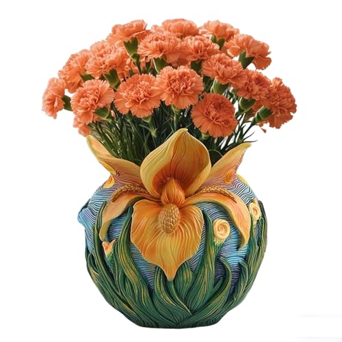 Colorful Abstract Resin Flower Pots Van Gogh Starry Night Unique Plant Pots - color: Starry Night Flowers