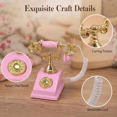 Dollhouse Miniatures 1 12 Scale Vintage Telephone Desk Accessories Decor - color: Pink