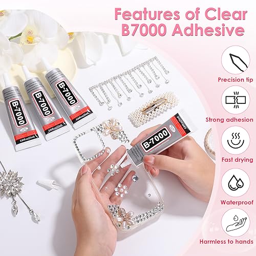B-7000 Jewelry Glue Clear, 4 PCS 25ML Rhinestone Adhesive with Precision Tip for Paper Crafts, Card Making, Jewelry Stone, Metal, Nail Art, All Purpose - style: 4 x 25ml
