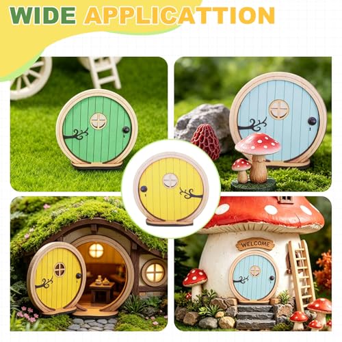 Fairy Garden Door Tree Dollhouse Wooden Door Miniature DIY Yellow - color: Yellow